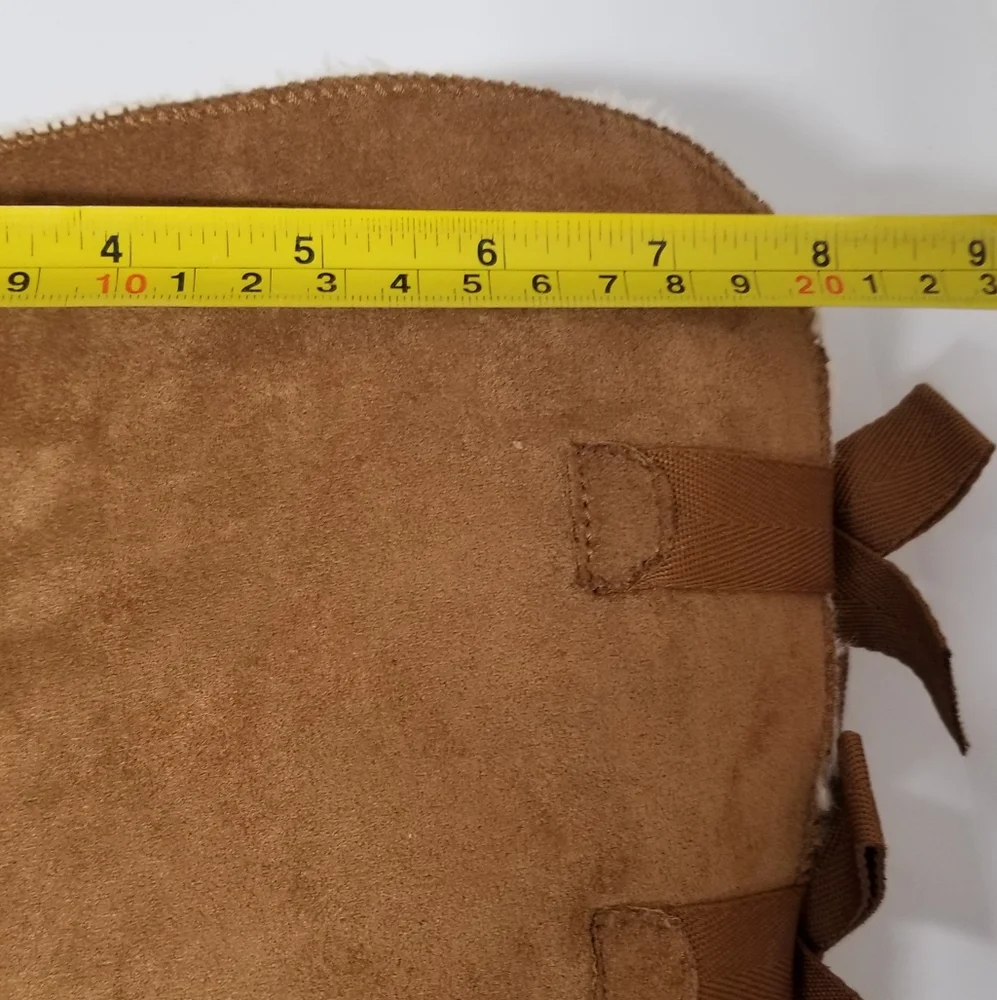 Suede Leather & Fur Lined Tall Boot Triple Bow Caramel Brown Sz 9 NWOT